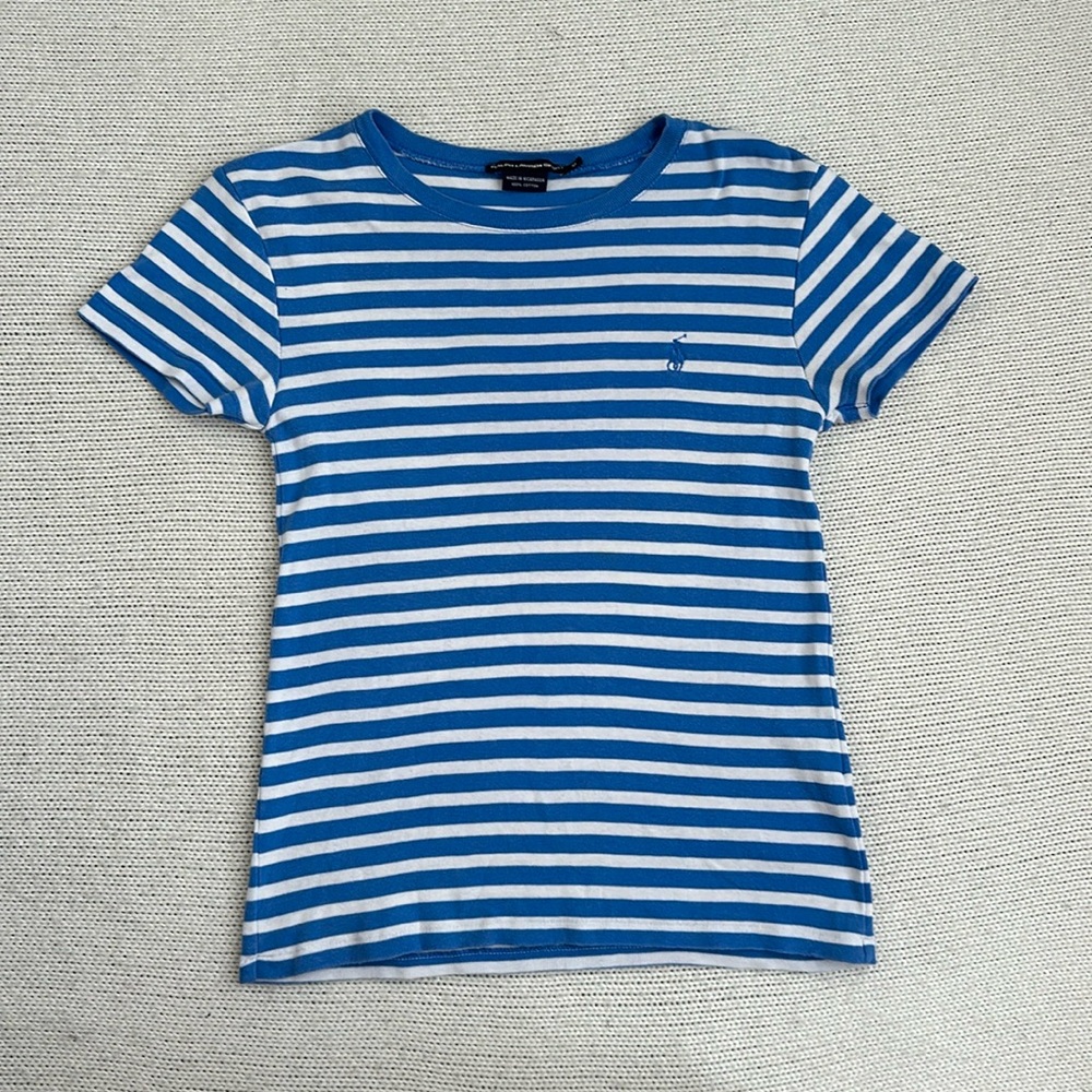 Ralph Lauren 100% cotton Blue and White Striped Short Sleeve Tee Medium